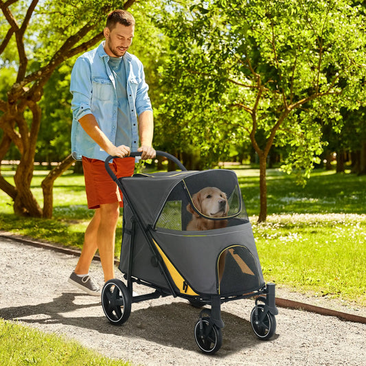 Foldable Pet Stroller, Universal Wheels, Shock Absorber, Large & Medium Dogs, Dark Grey Dog Bike Trailers & Strollers Dark Grey, Yellow, Black at Gallery Canada