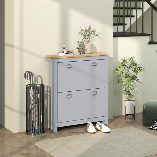 Shoe Cabinet, 2 Flip Drawers, Adjustable Shelves, 12 Pair, Grey Shoe Storage Cabinets & Racks Grey, Natural at Gallery Canada