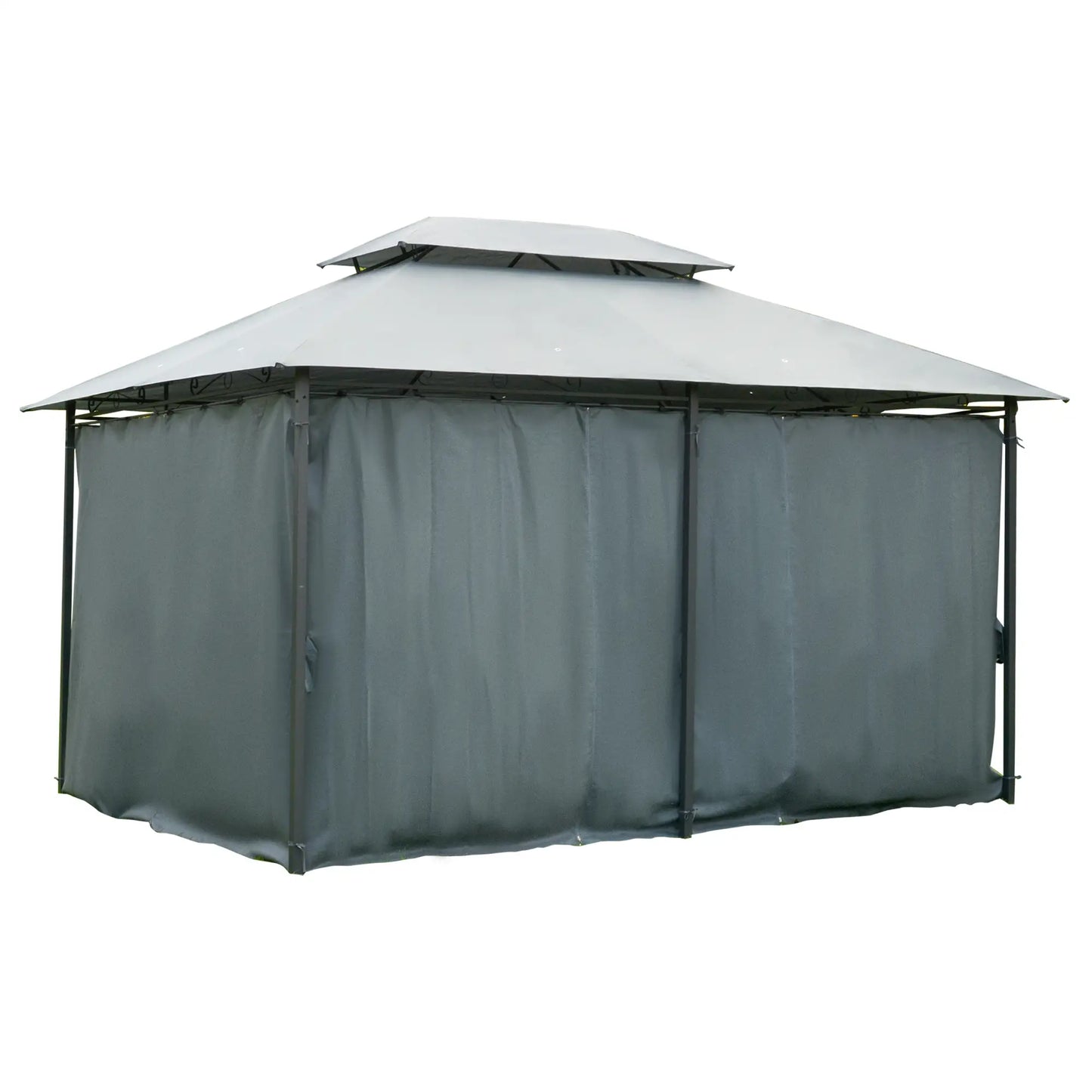 13'L x 10'l x 8.7'H Gazébo de patio, Canopée de jardin à 2 niveaux, Gris