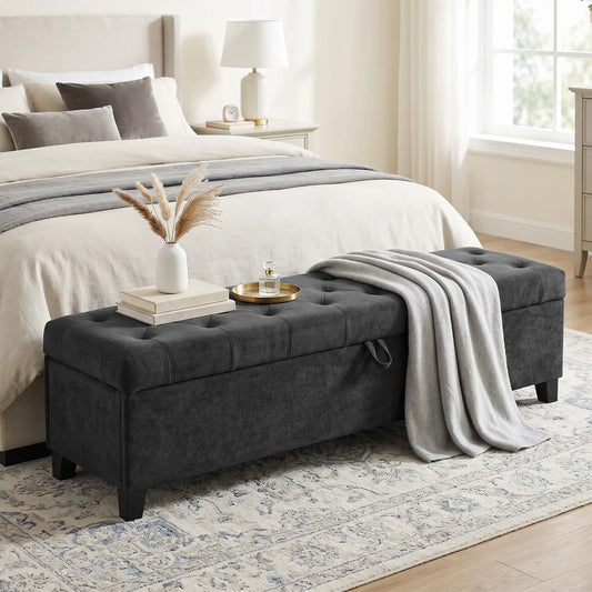 63" Storage Ottoman Bench For Queen/King Bed, Dark Grey Storage Ottomans & Benches Dark Grey, Black at Gallery Canada