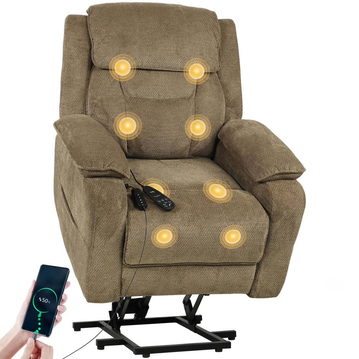 Power Recliner Chair, Massage, Electric Lift, 2 Memory Positions, Brown Electric Power Lift Chairs at Gallery Canada