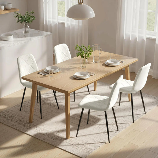 Upholstered Dining Chairs Set of 4, Steel Legs, Cream