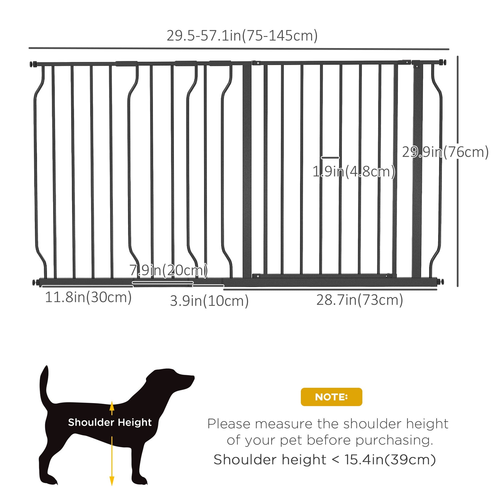 30"- 57" Extra Wide Dog Gate with Door, Double Locking System, Easy Install Pet Gate for Stairs, Hallways, and Doorways, Black at Gallery Canada