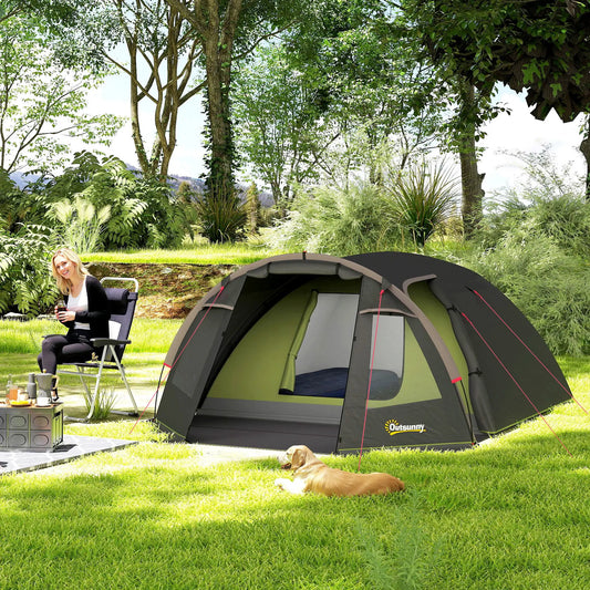 2-4 Man Camping Tent, 3000mm Waterproof, 2 Rooms, Sewn-in Groundsheet, 3 Doors Camping Tents Black at Gallery Canada