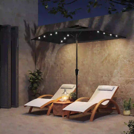 Half Outdoor Patio Umbrella, Solar LED Lights, Crank, 105.1" x 53.5", Black Half Round Umbrellas Black, Dark Grey at Gallery Canada