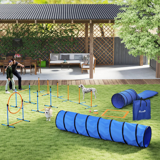 11-Piece Dog Agility Training Set, 2 Tunnels, Adjustable Jumps, Orange Blue Dog Agility Training Equipment Orange, Blue, Black at Gallery Canada