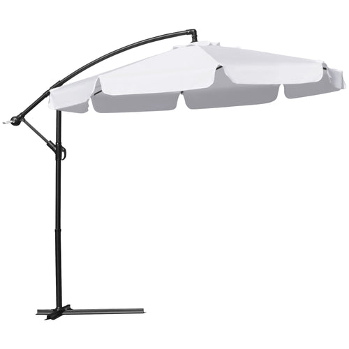 9FT Offset Hanging Patio Umbrella Cantilever Umbrella with Easy Tilt Adjustment, Cross Base and 8 Ribs for Backyard, Poolside, Lawn and Garden, White