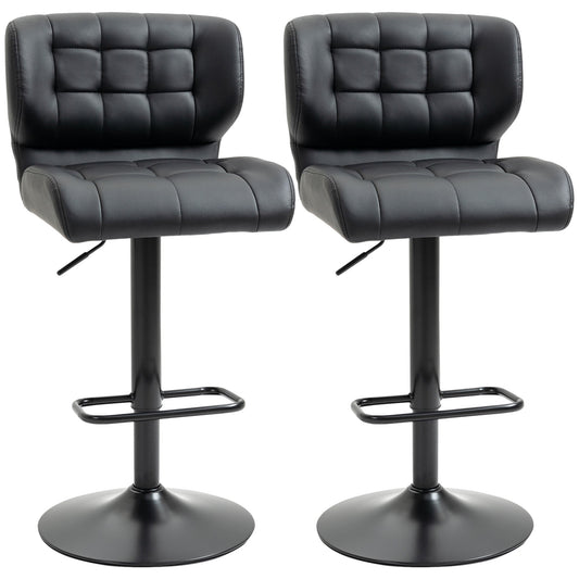 Adjustable Bar Stools Set of 2, Swivel Tufted PU Leather Barstools with Footrest and Back, for Kitchen Counter and Dining Room, Black at Gallery Canada