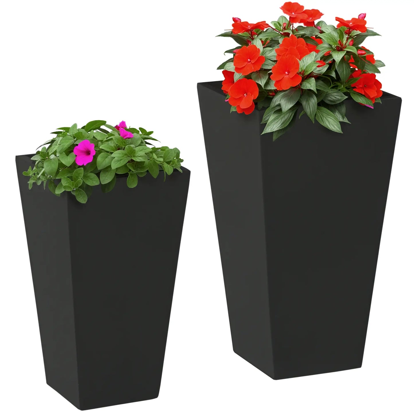 Set of 2 Tall Planters with Drainage Holes, 22" / 18" Outdoor Flower Pots for Patio, Yard, Garden, Black Garden Accessories at Gallery Canada