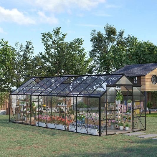 20' x 8' Aluminum Polycarbonate Greenhouse, Adjustable Roof Vent, Black Walk In Greenhouses Black, Clear at Gallery Canada