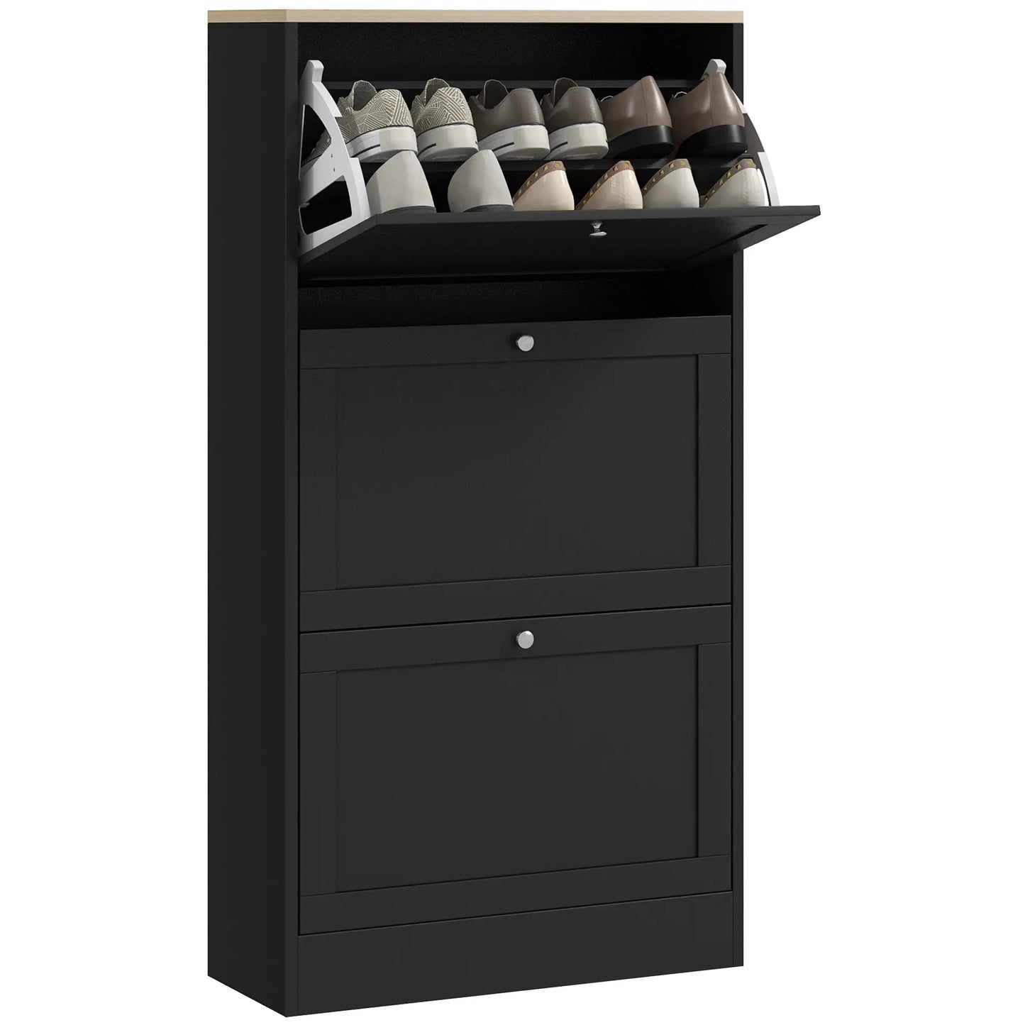 Modern Shoe Storage, 3 Flip Drawers, Adjustable Shelves, 18 Pairs, Black Shoe Storage Cabinets & Racks at Gallery Canada