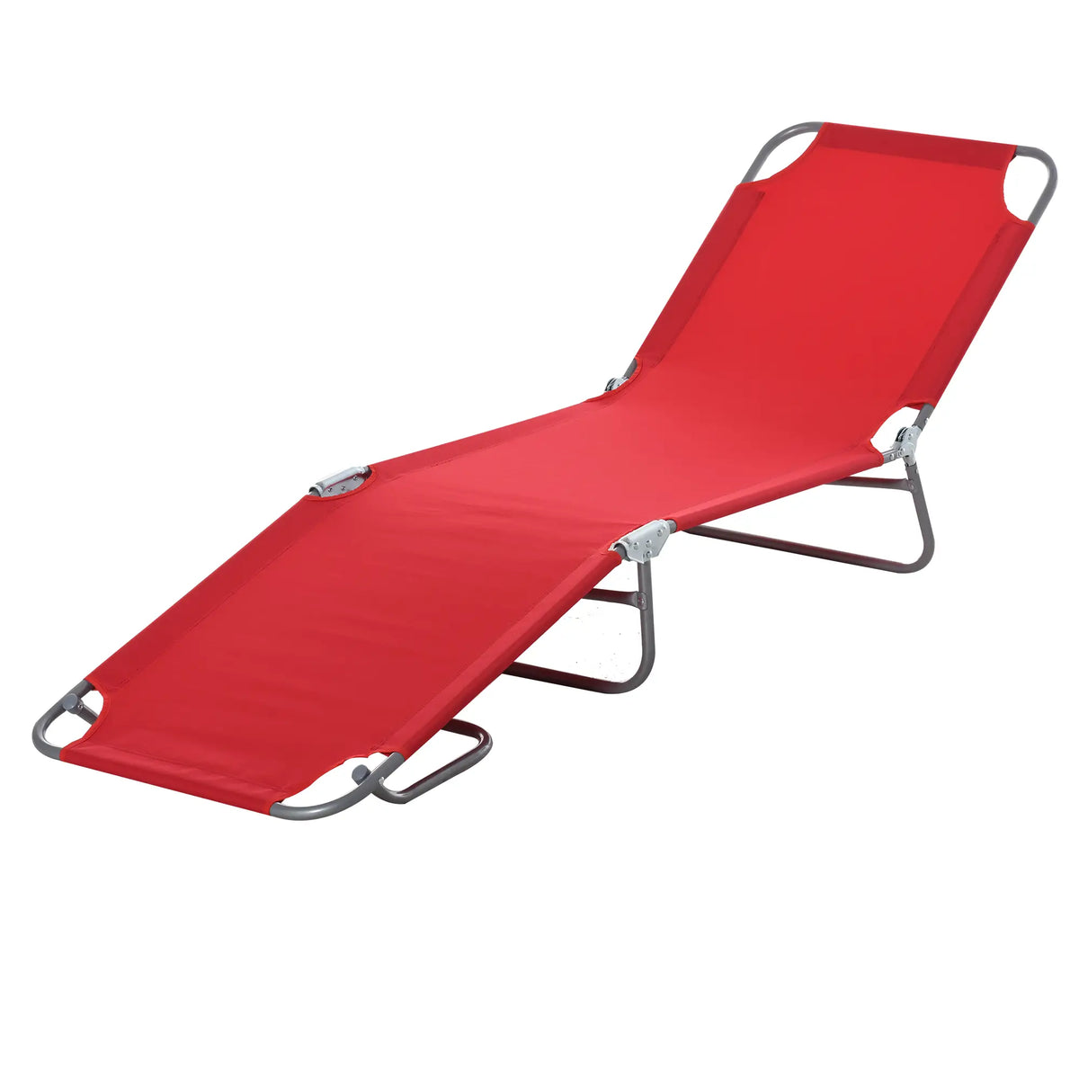 Folding Outdoor Lounge Chair, Portable Reclining Beach Lounger, Breathable Mesh, Red