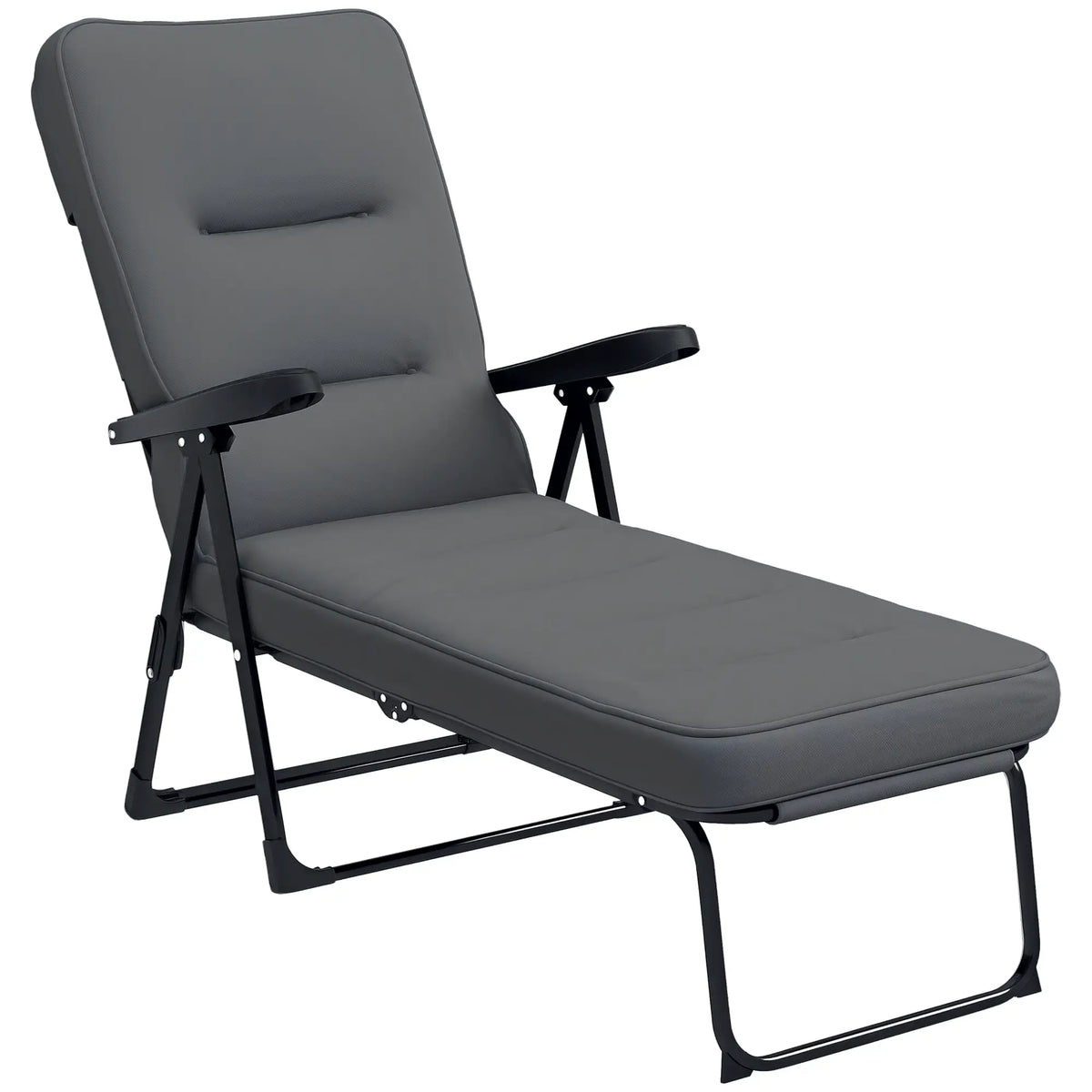 Outdoor Lounge Chair with Padded Cushion, Folding Reclining, Light Grey