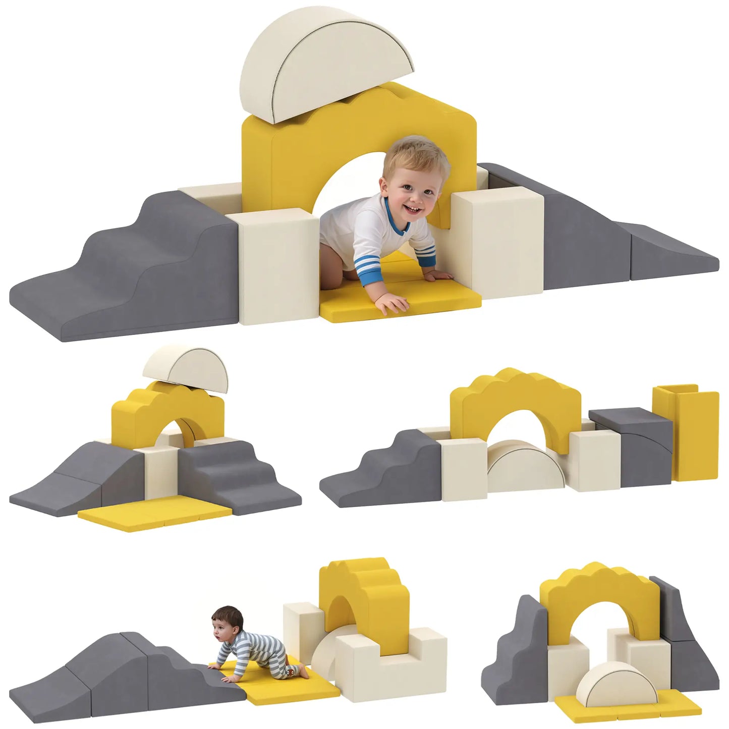 7-Piece Baby Soft Play Set, Indoor Gym for Crawling, Sliding, Yellow Kids Gym & Playmats at Gallery Canada