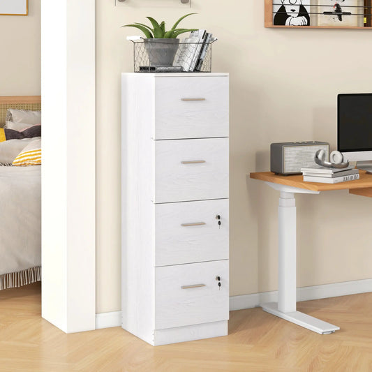 4 Drawer Vertical Filing Cabinet with Lock, Adjustable Hanging Bar, White Office Cabinets & Cupboards White at Gallery Canada
