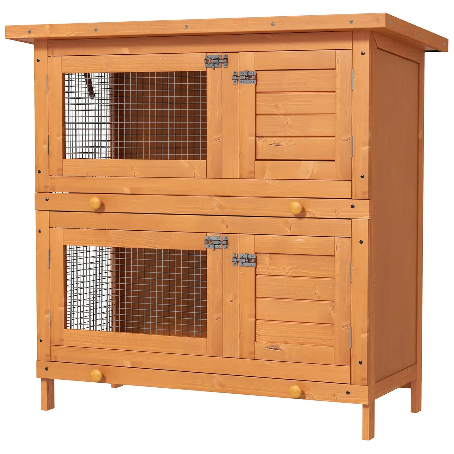 2-Tier Wooden Rabbit Hutch, Small Animal House, Bunny Pet Cage, 2 Rooms, Sliding Tray, Opening Top, Yellow Rabbit Hutch at Gallery Canada