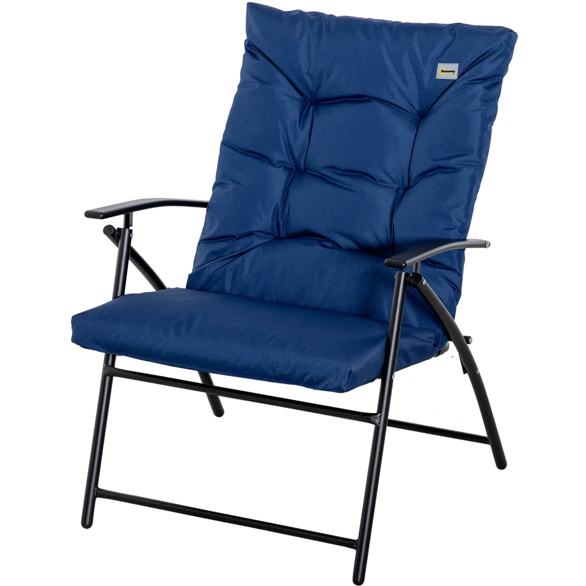 Fabric Lounge Chair, Metal Frame Recliner with Armrest, Blue Patio Chairs at Gallery Canada