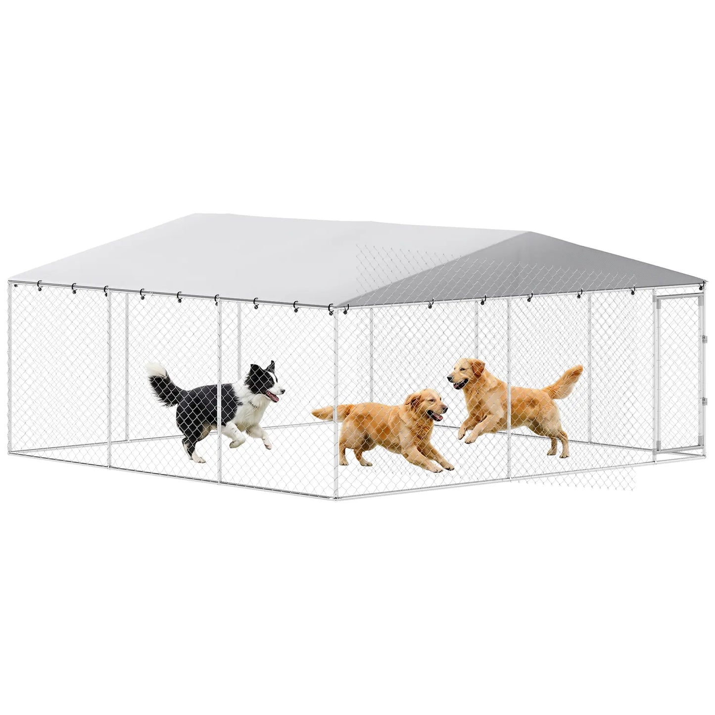 14.8' x 14.8' x 7.1' Dog Kennel, Outdoor, Waterproof Cover, Silver Dog Kennels at Gallery Canada