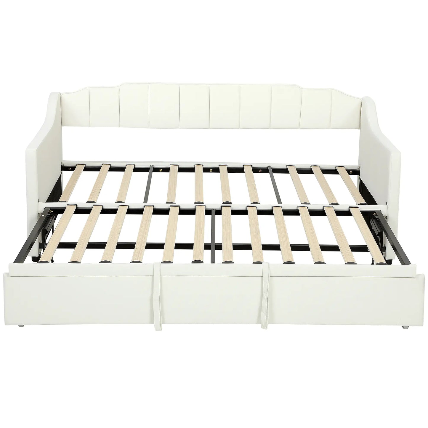 Upholstered Twin Trundle Bed, Extendable Twin To King, Cream White