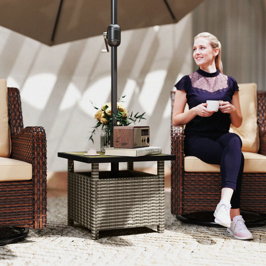 22 Square Steel Rattan Table, Umbrella Hole, Outdoor Patio, Mixed-Grey Patio Dinning Tables Mixed-Grey Rattan, Light Yellow Top at Gallery Canada