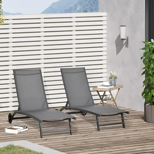 Outdoor Lounge Chair Set of 2, Breathable Mesh, Wheels, Dark Grey Lounger Chairs Dark Grey at Gallery Canada