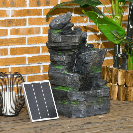 4 Tier Cascading Water Fountain with LED Lights, Pump, Outdoor