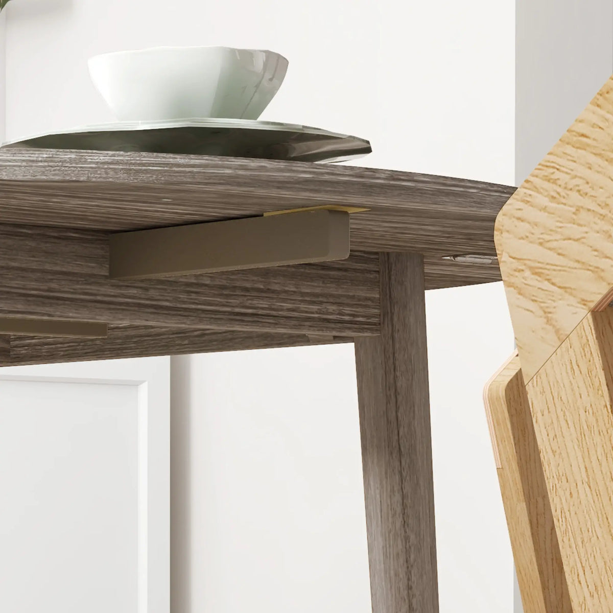 Round Folding Dining Table, Drop Leaf Kitchen Table, Distressed Grey, Wood Legs, Grey Bar Tables & Dining Tables at Gallery Canada