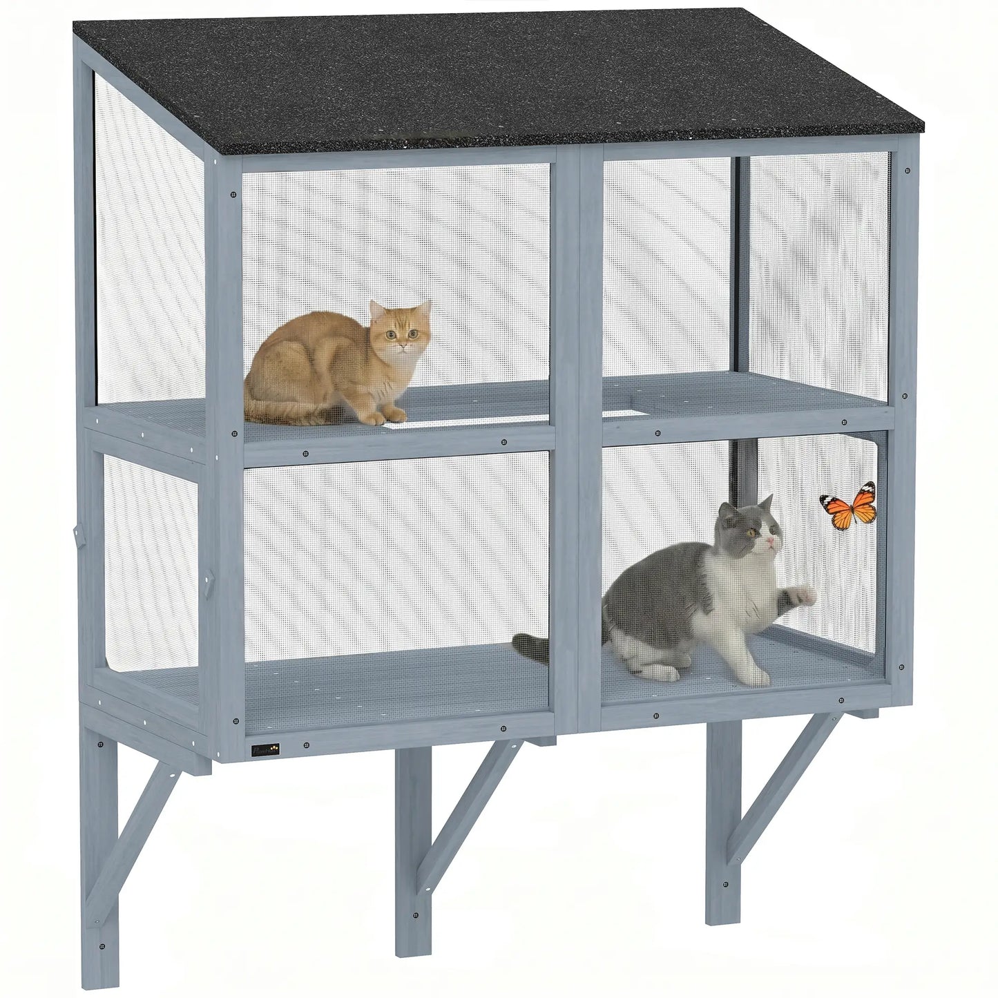Outdoor Cat Enclosure, Wall-Mounted 2-Level, Waterproof Roof, 39.4", Grey Outdoor Cat Enclosures at Gallery Canada