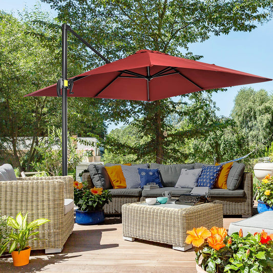 8' x 8' Square Patio Umbrella, 360° Rotation, Aluminum Cantilever, Wine Red Cantilever Umbrellas Wine Red at Gallery Canada