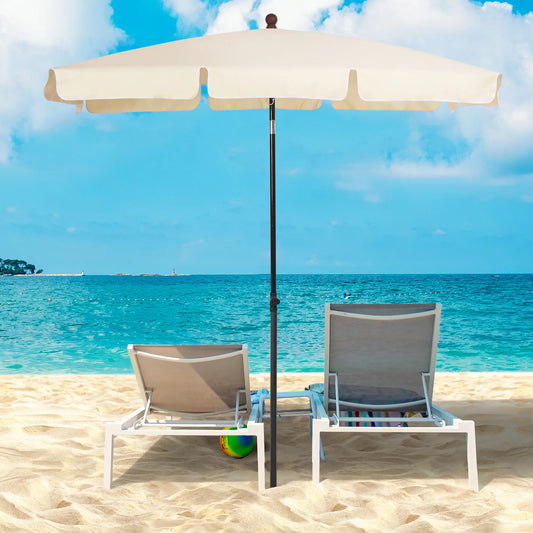 6.5x4ft Rectangle Patio Umbrella, Aluminum, Tilt Adjustable, Beige Sun Umbrellas Beige and Black at Gallery Canada
