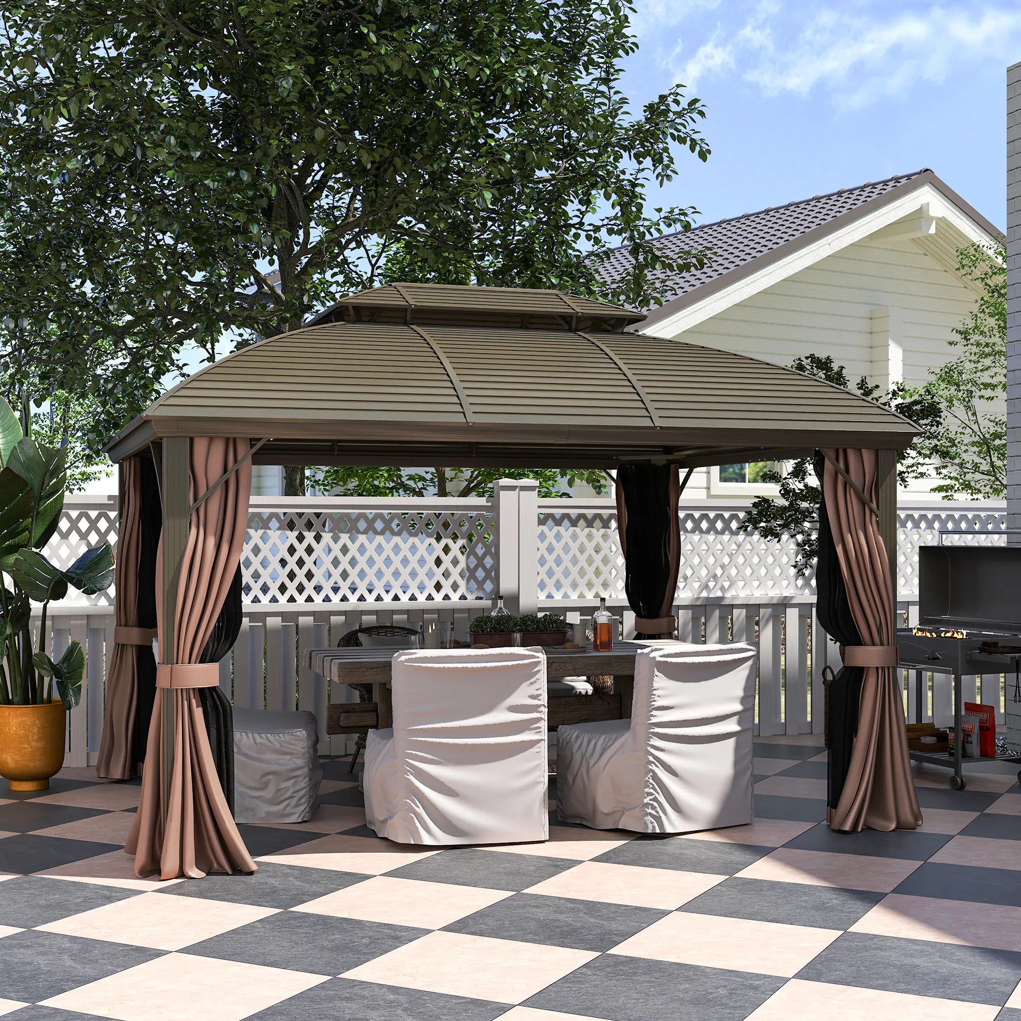 10' x 12' Hardtop Gazebo, Double Roof, Netting, Curtains, Garden, Backyard Gazebos at Gallery Canada