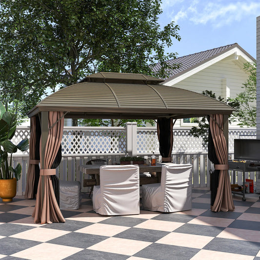10' x 12' Hardtop Gazebo, Double Roof, Netting, Curtains, Garden, Backyard Gazebos Bronze, Coffee, Black at Gallery Canada