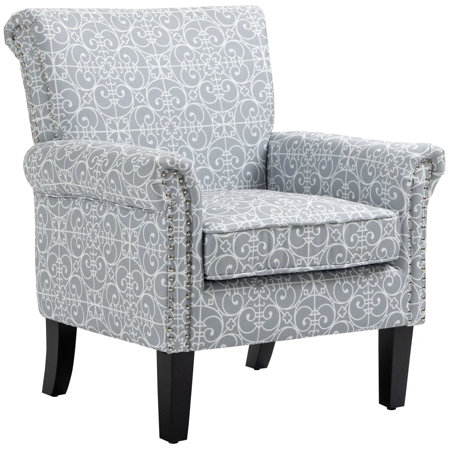 Upholstered Accent Chair, Soft Linen Fabric, Rolled Armrest, Grey Single Sofas at Gallery Canada