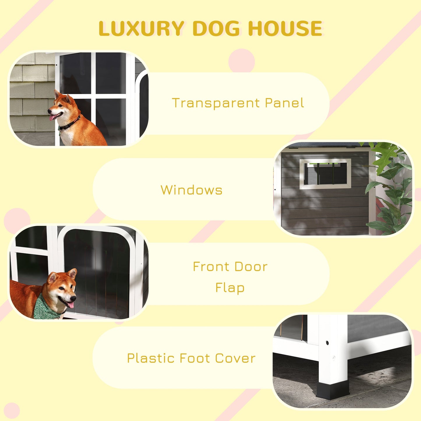 Wooden Dog House Outdoor with Removable Bottom, Cabin Style Raised Pet Kennel, with Openable Asphalt Roof, Door Curtain, Side Windows for Large Sized Dog, 88 Lbs., Dark Gray at Gallery Canada