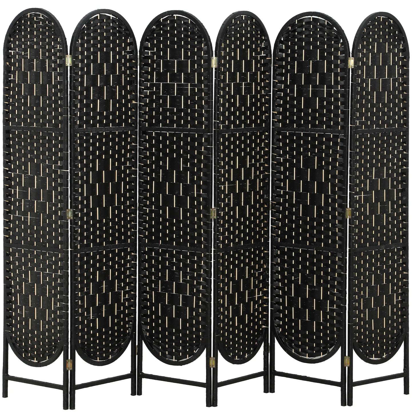 Bohemian Privacy Screen, 6 Panel Folding Room Divider, Arched Top, Black Room Dividers at Gallery Canada