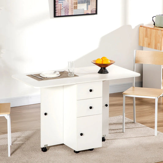 Foldable Dining Table, Rolling Kitchen Table with Storage, White Bar Tables & Dining Tables White at Gallery Canada