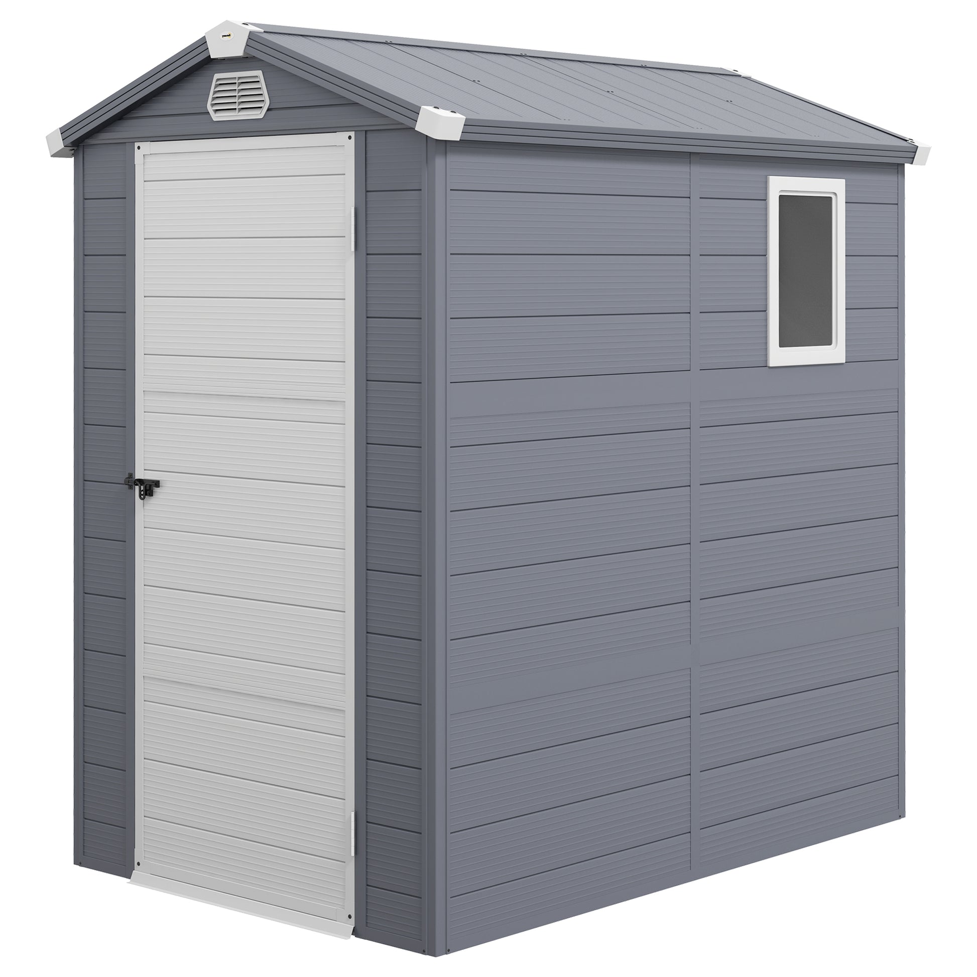 4.5' x 6' Garden Storage Shed with Latch Door, Vents, Sloped Roof, PP, Grey at Gallery Canada