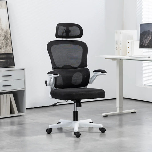 Mesh Office Chair, Ergonomic Desk Chair, Flip-Up Armrest, Adjustable Lumbar Support, Black Office Chairs Black at Gallery Canada
