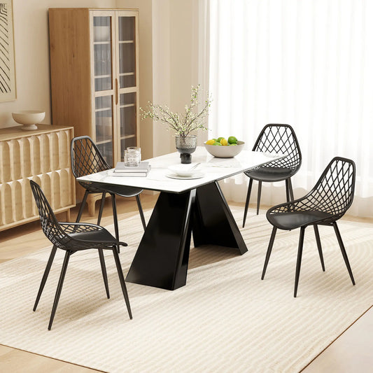 Modern Dining Chairs Set of 4, Plastic Kitchen Chairs with Hollow Backrest and Metal Legs for Living Dining Room, Black Dining Chairs Black at Gallery Canada