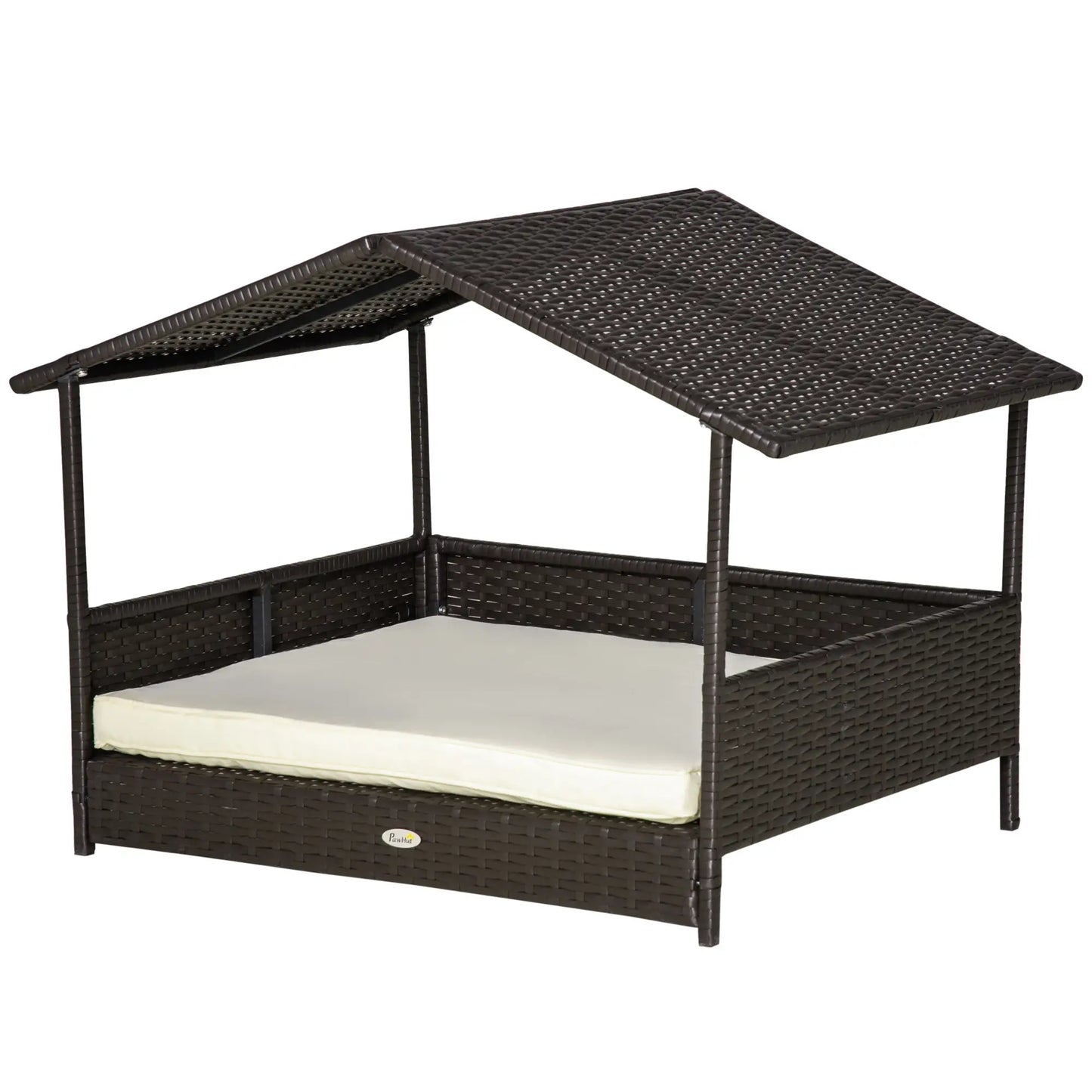 Elevated Rattan Dog House, Wicker Bed with Cushion, Small Medium Dogs, Cream White Houses, Kennels & Pens at Gallery Canada