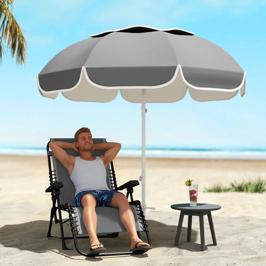 6 ft Portable Beach Umbrella, Sand Anchor, Carry Bag, Adjustable, UPF50+, Grey Beach Umbrellas Grey, Sliver at Gallery Canada