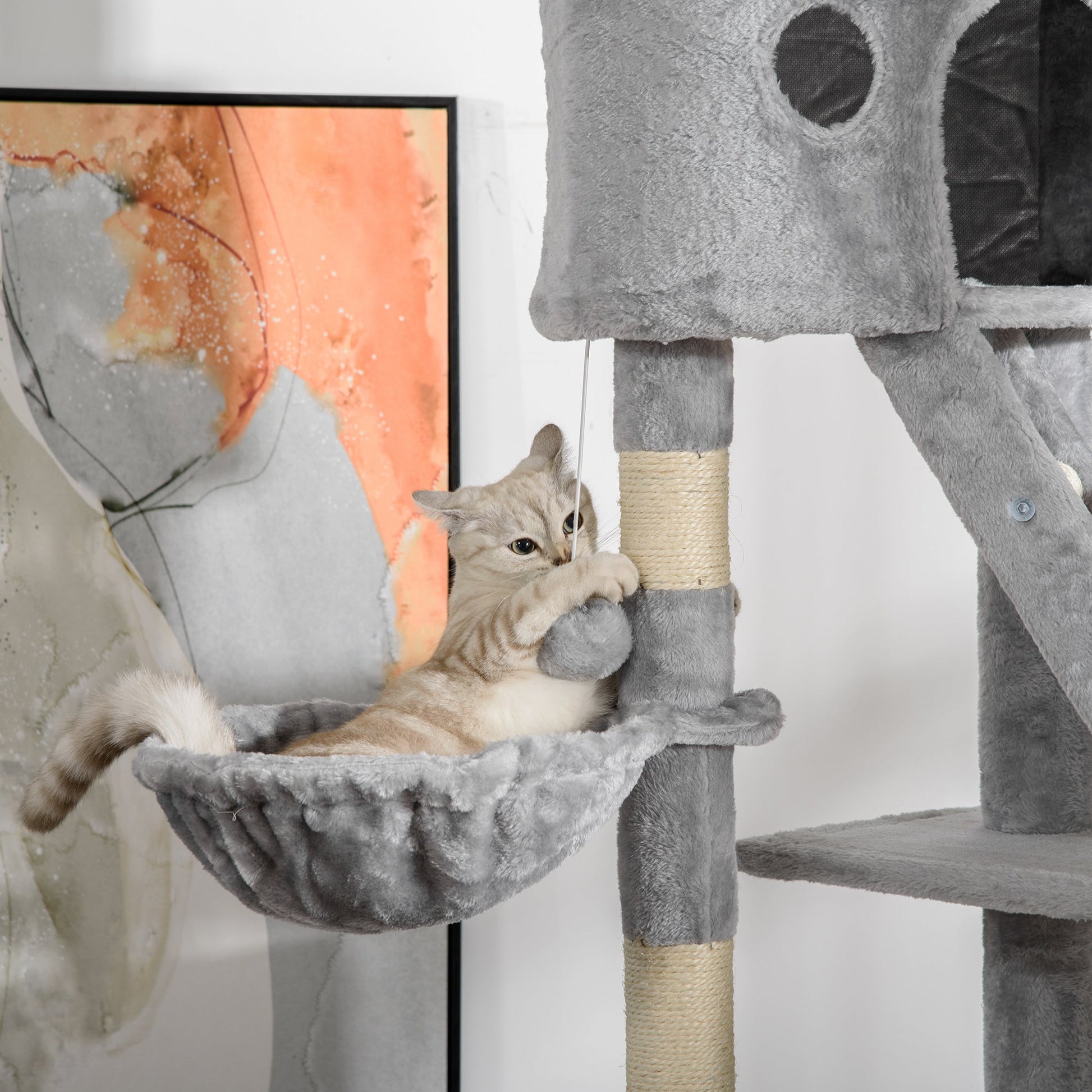 94"-102" Huge Cat Tree Ceiling High Cat Condo Scratching Post Activity Center Multi-Level Play House Light Grey at Gallery Canada