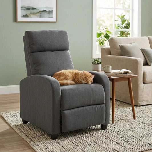 Manual Fabric Recliner Chair, Home Theater Seating, Dark Grey Single Sofas Dark Grey at Gallery Canada