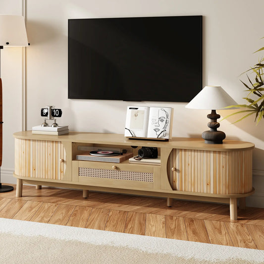 TV Stand, Solid Wood Doors, Drawers, 65" L x 14.5" W x 18" H, Natural TV Stands Natural at Gallery Canada