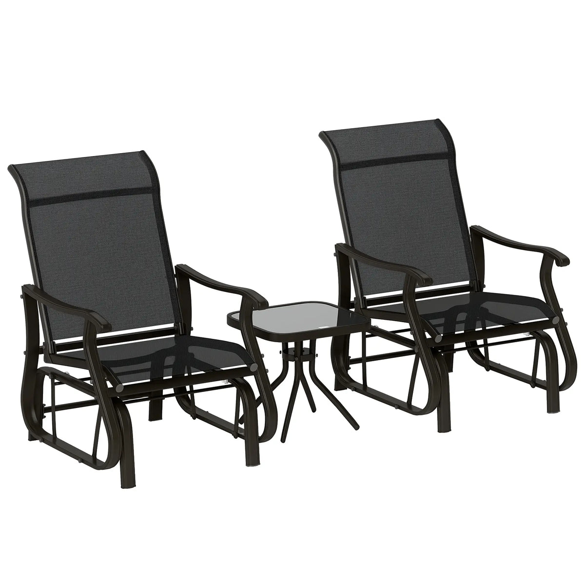 3 Fauteuils à bascule glissante, Ensemble de table de bistrot, Noir
