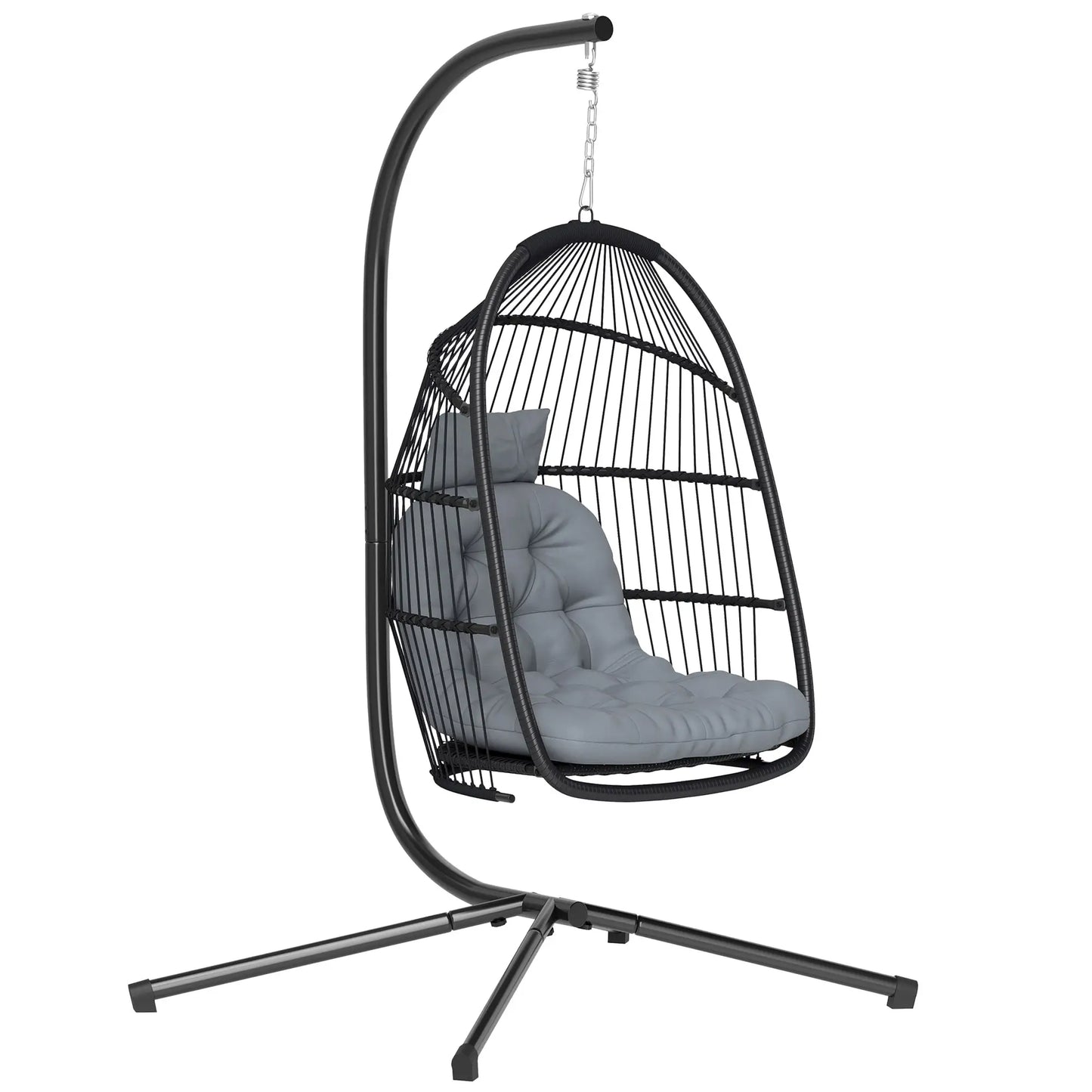 Wicker Egg Swing Chair, Foldable with Stand, UV Resistant Cushion, Headrest, Dark Grey Patio Swings with Stand at Gallery Canada