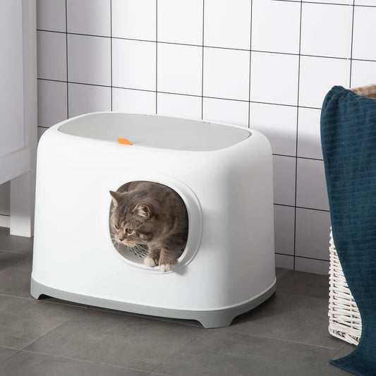 Cat Litter Box, Anti-Sand Tunnel, Scoop, Open Top, White Cat Litter Box Enclosures White, Light Grey at Gallery Canada