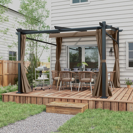 Pergola en métal, Toit coulissant, Rétractable, 10' x 10', Café