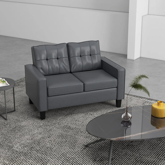 51" PU Leather Loveseat, Upholstered Sofa, Tufted Backrest, Grey 2-Seater Sofas Grey at Gallery Canada