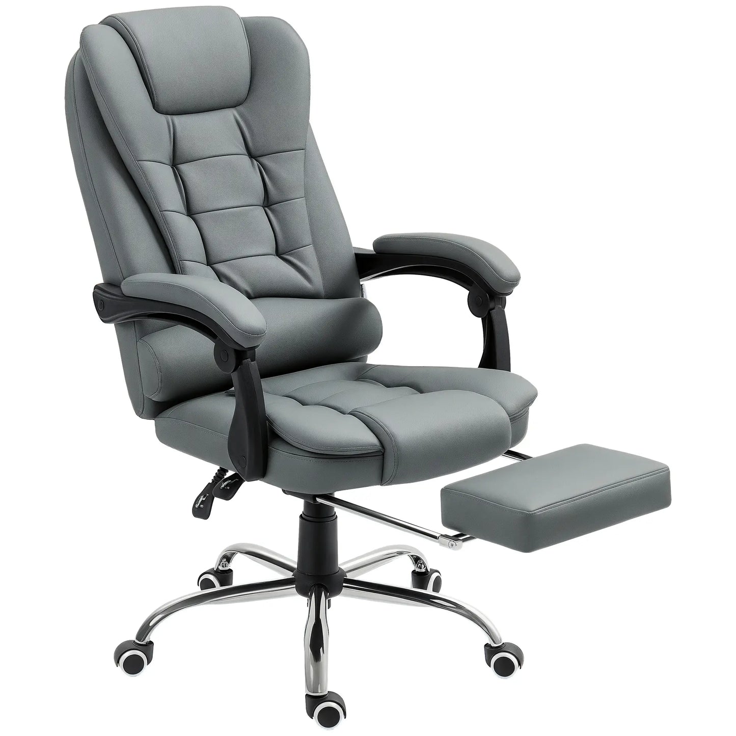 High Back PU Leather Office Chair, Retractable Footrest, Padded Armrest, Grey Executive & Manager Chairs at Gallery Canada